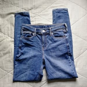 TOPSHOP Jamie Moto Crop Busted Distressed Knee Blue Jeans W26 L30